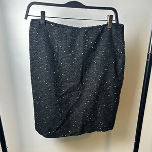 Ann Taylor Tweed Black Linen Blend Midi Business Casual Pencil Skirt Size 8